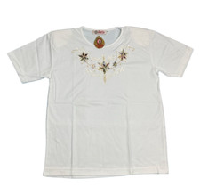 100 Cotton Blouse w/Shoulder Pads Hand Embroidered Flowers by LIGHTY Size S,XL