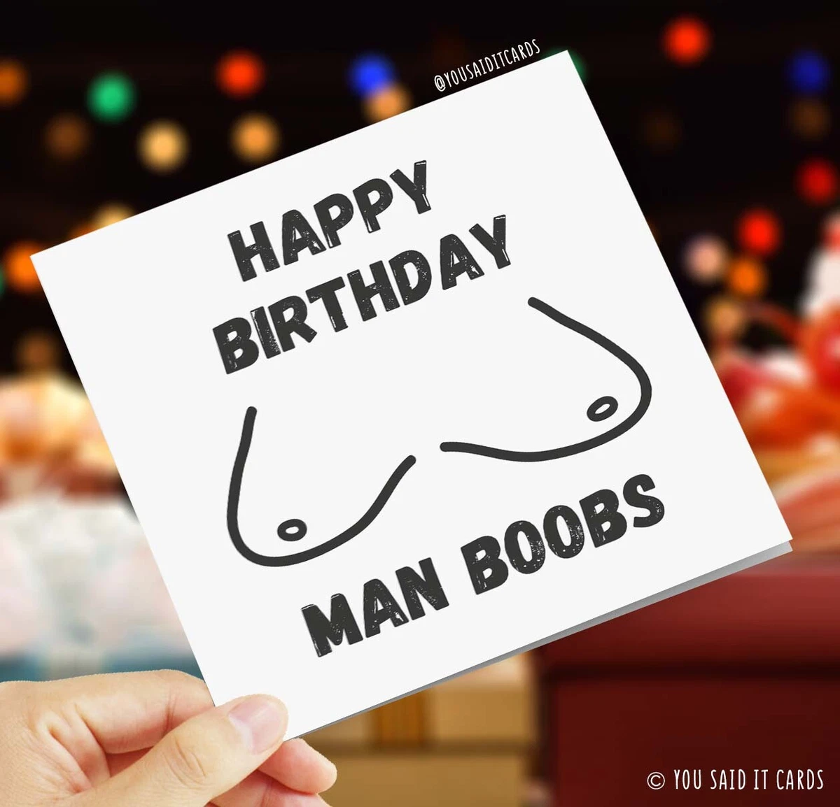 Happy Birthday Man Boobs / Funny Rude Humour Witty Offensive Joke Birthday Cards