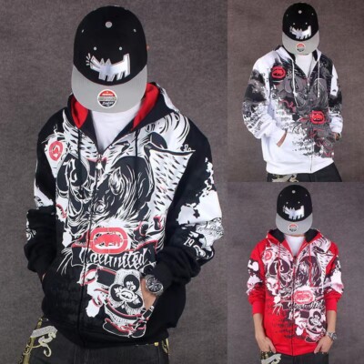 Men s  Hip Hop Zip Hoodie Cotton Print Graffiti Sweater Sweatshirt Rap