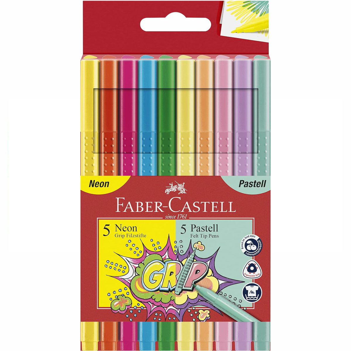 Faber-Castell Grip Colour Markers Neon Pastel Colours Set of 10