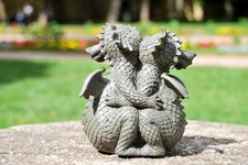 Gartenfigur Drachen-Katze – Fantasy Deko Drache, 27 Cm, Wetterfest, Handbemalt