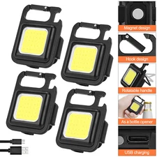 4pack MINI USB Rechargeable LED Flashlight COB Work Lamp Torch Portable Keychain