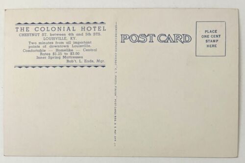 Vintage 1920er Postkarte The Colonial Hotel Chestnut Street Louisville Kentucky - Bild 2 von 2