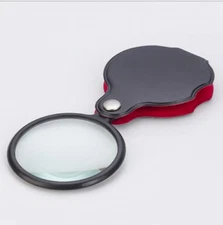6X Glass Lens Pocket Magnifier with Leather Pouch Folding Magnifying Tool
