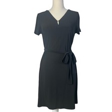 Jones New York Signature Dress Sheath Office Core V-Neck Tie Waist Black Size S