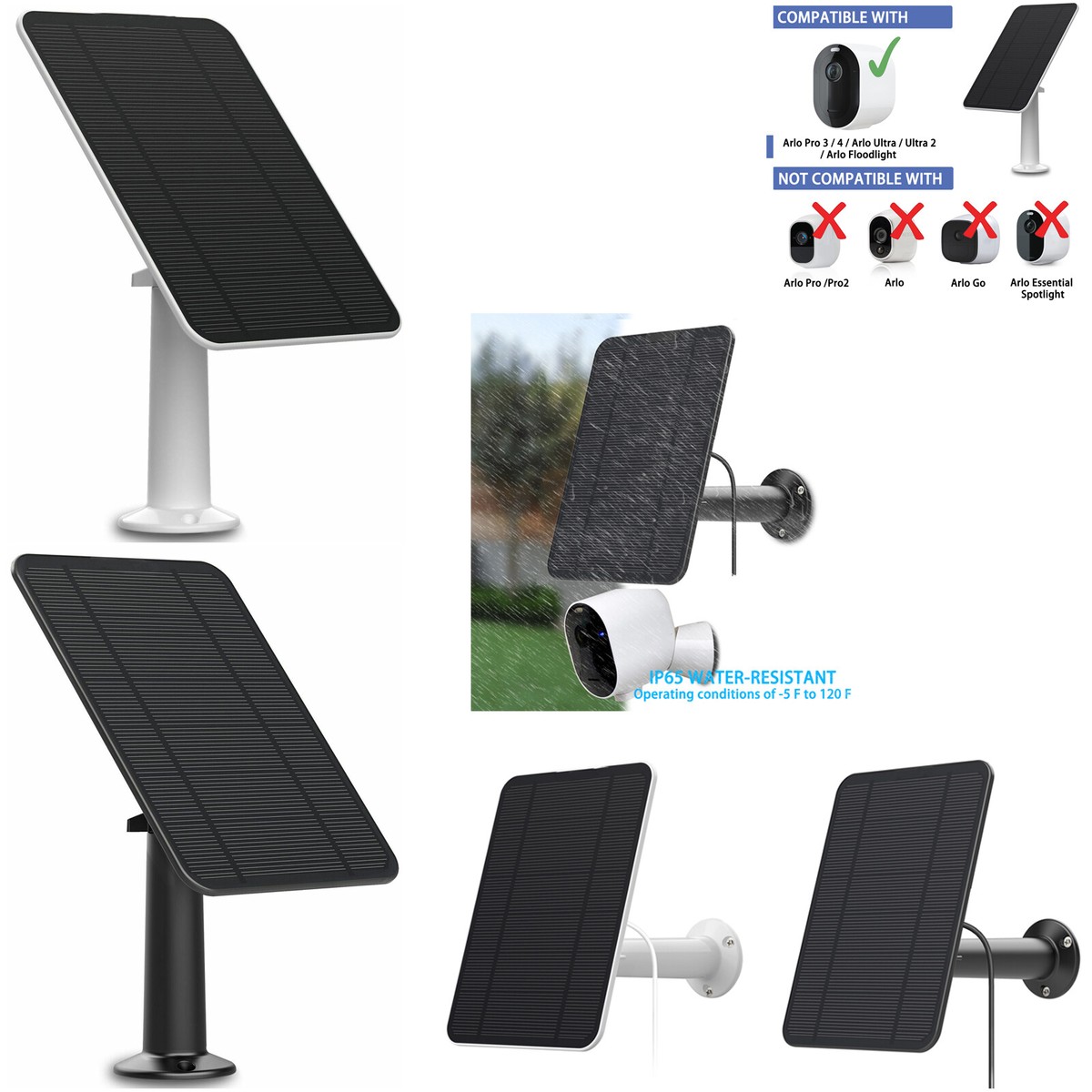 4W Solar Panel Charging for Arlo Ultra/ Ultra 2/ Pro 3/ Pro 4/ Go 2/ PRO 5S