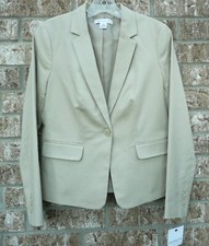 Liz Claiborne Size S Khaki Tan Biege Lined Blazer Spandex 3 Button Cuff Workwear