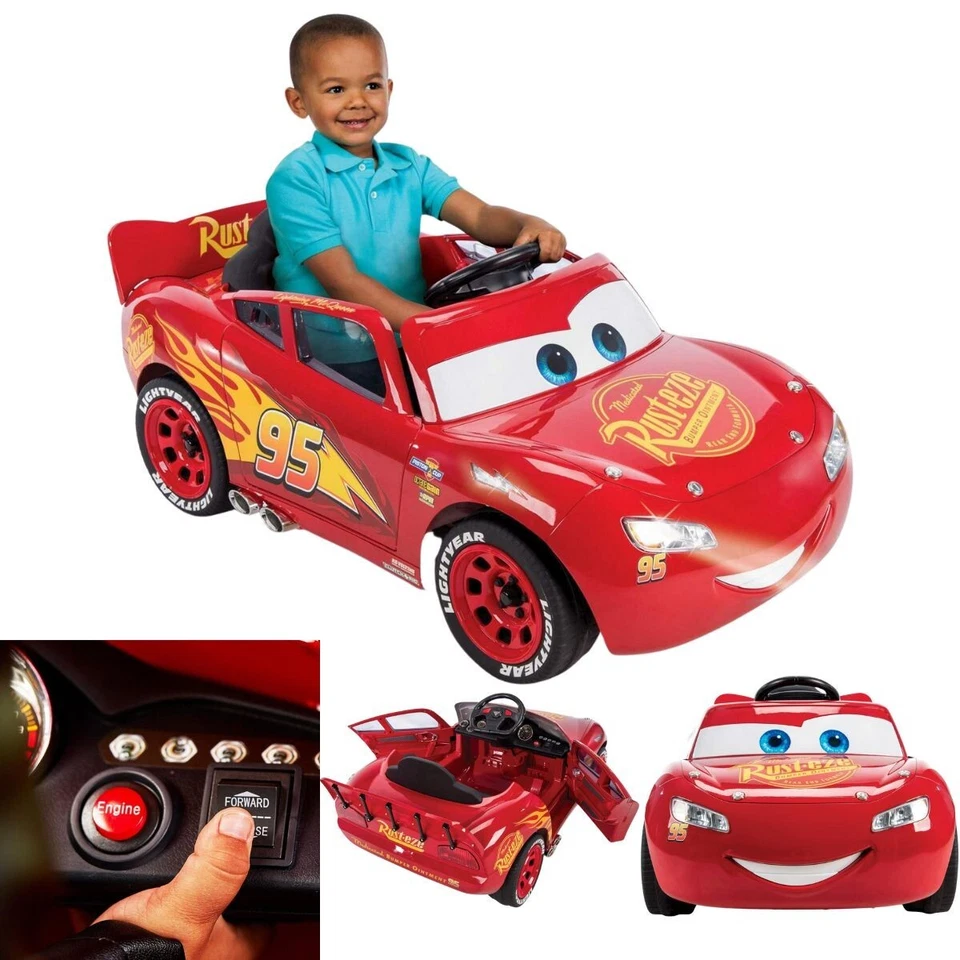 Cars Lightning McQueen Vehículo Alimentado por Batería Efectos de Sonido 6V Cargador Arranque Foto 2 de 4