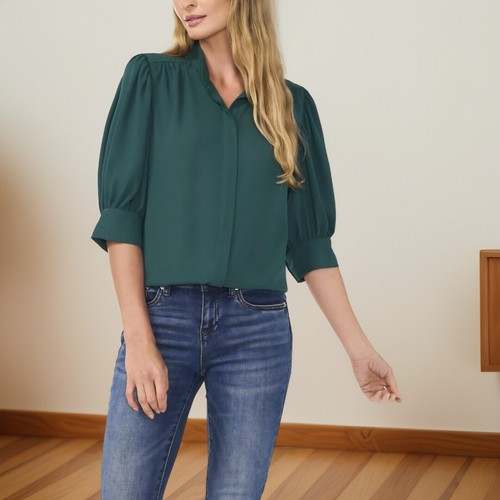 Blusa Top CECE Mujer Manga 3/4 Tapeta Oculta Bosque Oscuro Talla L Nueva con Etiquetas