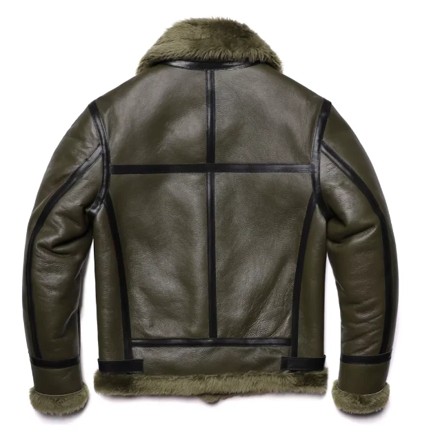 Nueva Chaqueta de Cuero Verde Gruesa Oveja Lana de Oveja Original Piel Ecológica Hombres Foto 4 de 4