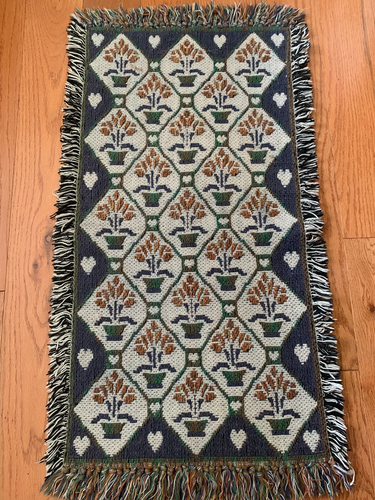 Park B. Smith Woven 35” Flower Pots Table Runner Rug Country Hearts Cotton - Picture 4 of 8