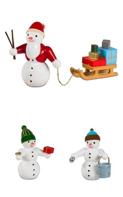 Bonhomme de Neige 3 Pièces Hauteur Environ 6 CM Neuf Erzgebirge Figurine de Noël