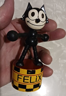 Vintage Wood Felix the Cat Push Up Toy Puppet Exc. Cond. FTCP Inb