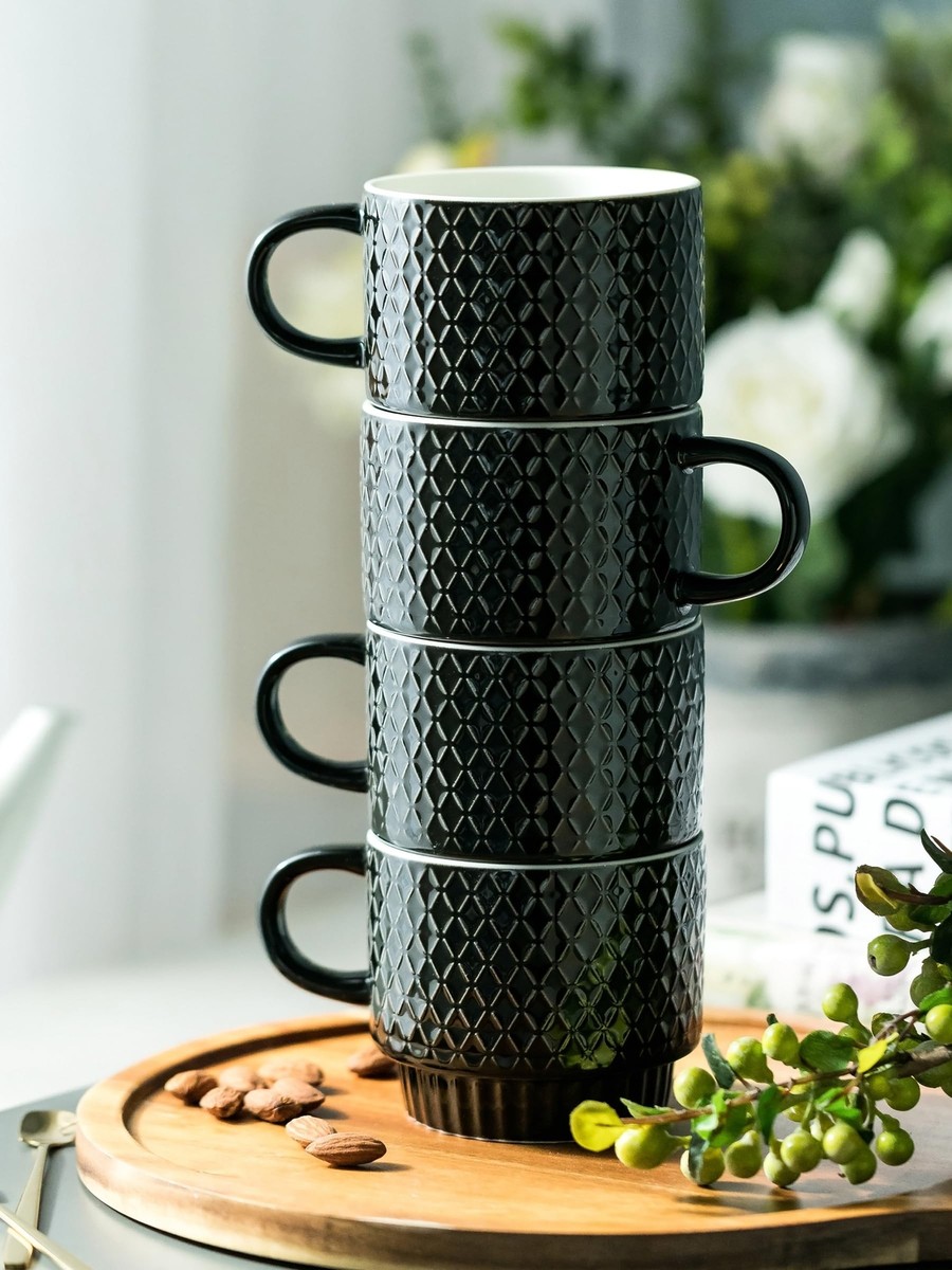 LYEOBOH Lot De 4 Tasses à Café Empilables En Porcelaine Avec