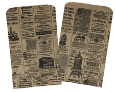 25 6x9 Newspaper print Paper Kraft Bags,Vintage style Newsprint Favor Craft Bags