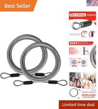 Double Loop Cut-Resistant Security Cable 4/6/10/15FT - 2 Pack Stainless Steel