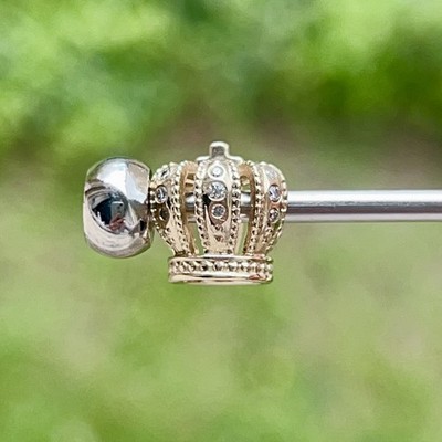 Original retired used Pandora 14ct Gold Majestic Diamond Crown Charm Bead 750453D