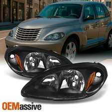 Fit 01-05 Chrysler PT Cruiser Black Replacement Headlights Headlamps L+R