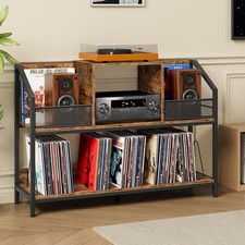 Large Record Player Table, Holds up to 400 Albums, Rustic Brown and Black