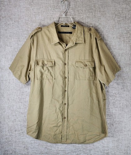 Sean John Linen Blend Button Down Shirt Mens XL Tan Casual Flight Short Sleeve - Picture 1 of 11