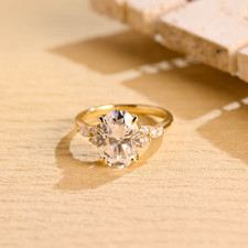 14K Solid Gold Oval Cut Moissanite Engagement Ring, Dainty Side Proposal ring
