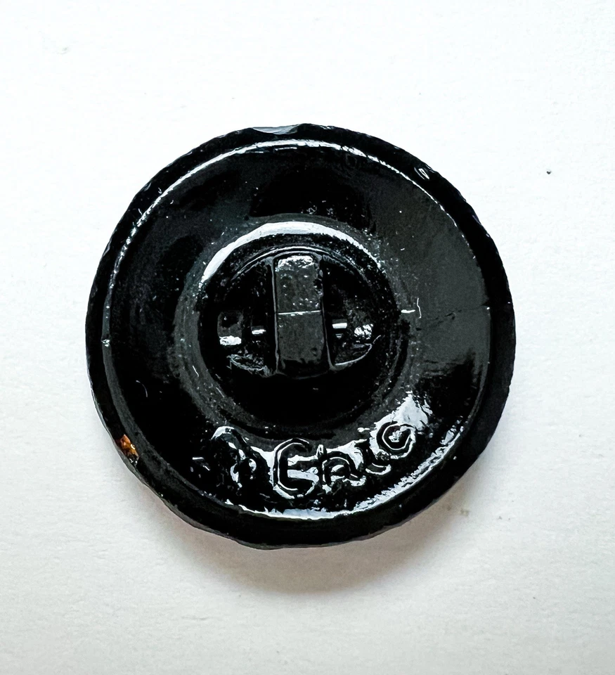 Vintage Lacy Glass Button Le Chic Imitation Fabric Signed Fancy Navy Gunmetal - Image 2 of 3