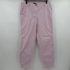 Talbots Pants Women 8 Pink Relaxed Chino Check Gingham Mid Rise Tapered