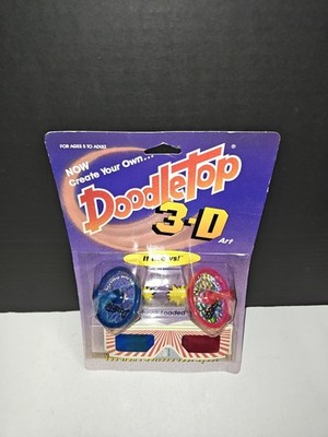 Vintage 90s Doodletop 3-D Art Top Hypnotic Blue & Radical Red Markers Swirl New