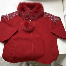 SAHREM GIYIM Women s Red Zip Jacket Faux Fur ...