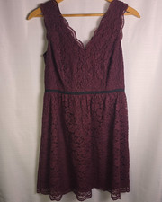 Loft Ann Taylor Mini Dress Womens 6 Burgundy Lace Detail V-Neck Cocktail Party