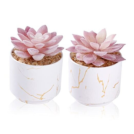 Small Artificial Succulents in White Ceramic Pots, Fake Plants for Home Decor-image