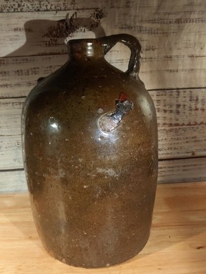 Antique Jug 19th Century Southern Stoneware Alkaline Glazed Folk Pottery 11.5''
