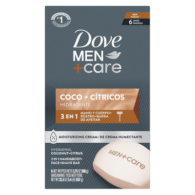 DOVE MEN + CARE Hidratante Coco + Cítricos Hand & Body Face + Shave Bar 6 Count