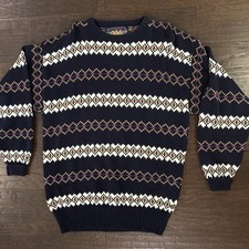 Vintage CHAPS Ralph Lauren Tribal Nordic Striped Sweater 90s Made In USA L