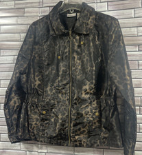 Chico's 2 Women's 12 Brown Animal Print Zip Up Jacket Roll-Tab Sleeve Pockets