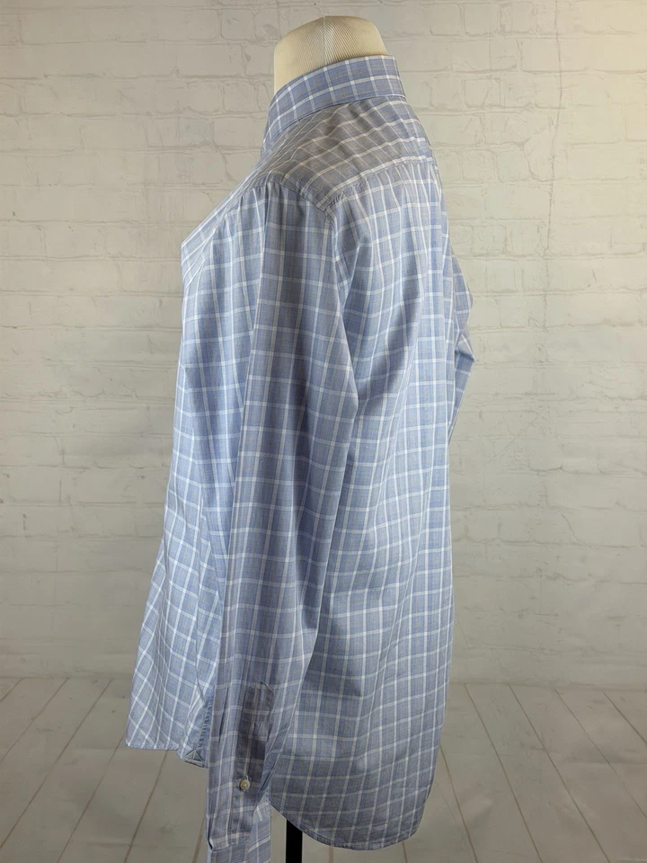 Lanvin Италии мужской светло-синий серый клетку хлопок платье рубашка 16 41 34/35 $695 - Изображение 3 из 4