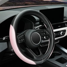 Soft Cute Light Pink Microfiber Leather Anti-Slip Steering Wheel Cover, Unive...