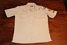 Boy Scouts of America BSA Men's Shirt Tan Medium Vented Poly Microfiber Sewn Pat