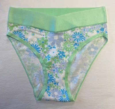 Aerie Cotton Crossover High Waisted Mom Underwear -- MINT FLORAL XS