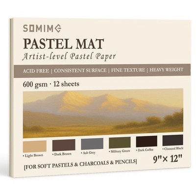 Somime 9x12 600gsm Sanded Pastel Paper Pad for Artists, 12 Sheets of 6 Assort...