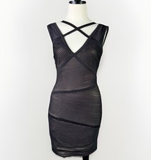 BCBG MAX AZRIA Strappy Bodycon Mini Dress Black and Gold Size 4