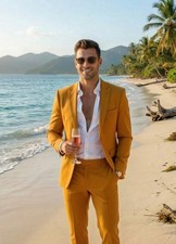 Men's 2 Piece Suit Mustard Slim Fit Summer Light Casual Beach Suit