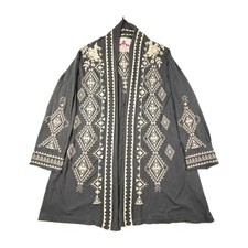 Johnny Was Cardigan Womens XL Gray Tulia Embroidered Boho Duster JW Los Angeles