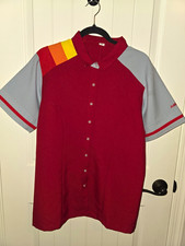 Jolibee Women  s 2XL Short Sleeve Button-Front Work Shirt Red/Gray Stripe