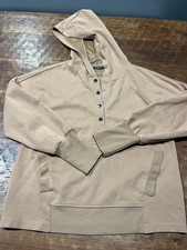 Beige Hooded Henley Sweatshirt Snap Button Sz M - EUC