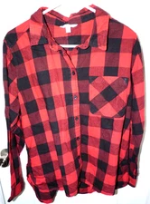 Time And Tru women's size L (12-14) L/S red plaid flannel shirt NEW