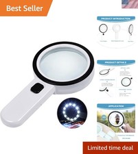 Handheld Magnifying Glass with 12 LED Lights - Ideal for Reading Inspections