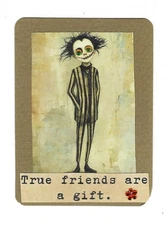 ACEO Art Trading Card ATC Original Collage Red Gems Odd True Friends Are A Gift