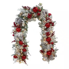 6 Ft. Green Prelit Flocked Artificial Christmas Garland with Pine Cones, Red and