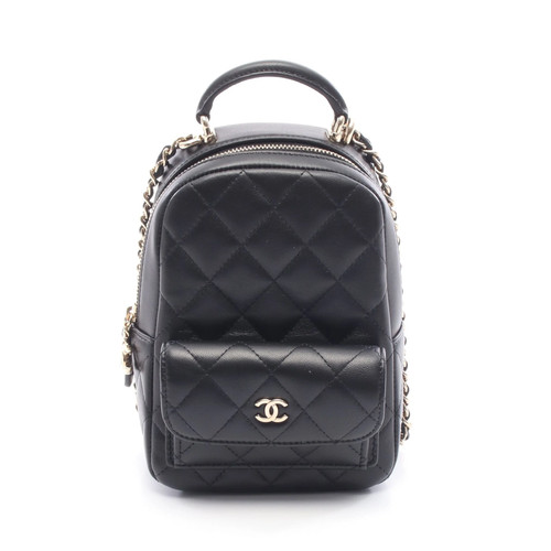 Chanel Matelasse Backpack Black Leather Quilted Gold Hardware Women's #RCB2787
